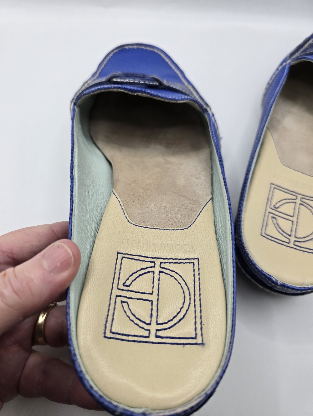 Vtg Cole Haan Royal Blue Lizard Embossed Leather Slide Shoes. Ladies 7B - Picture 13 of 13